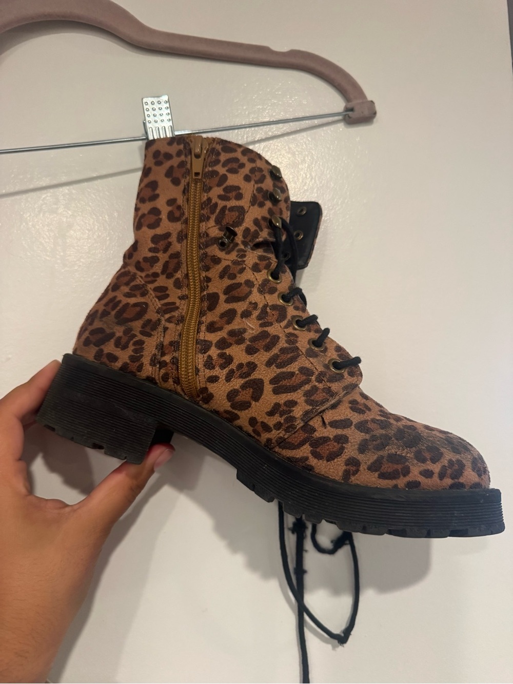 MIA Leopard Print Lace-Up Combat Boots Brown Black Size 7 - Picture 5 of 11